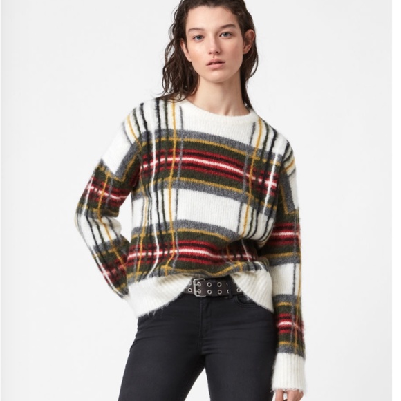 All Saints Sid Checked Alpaca Wool Blend Sweater - Picture 1 of 13